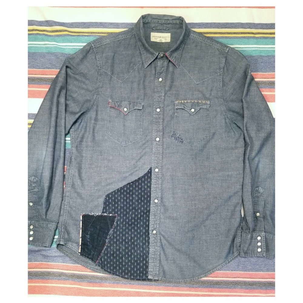 R.L. DENIM & SUPPLY PATCHWORK SHIRT-LRG - Picture 1 of 9